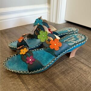 Spring Step Blue and Orange Floral Sandals